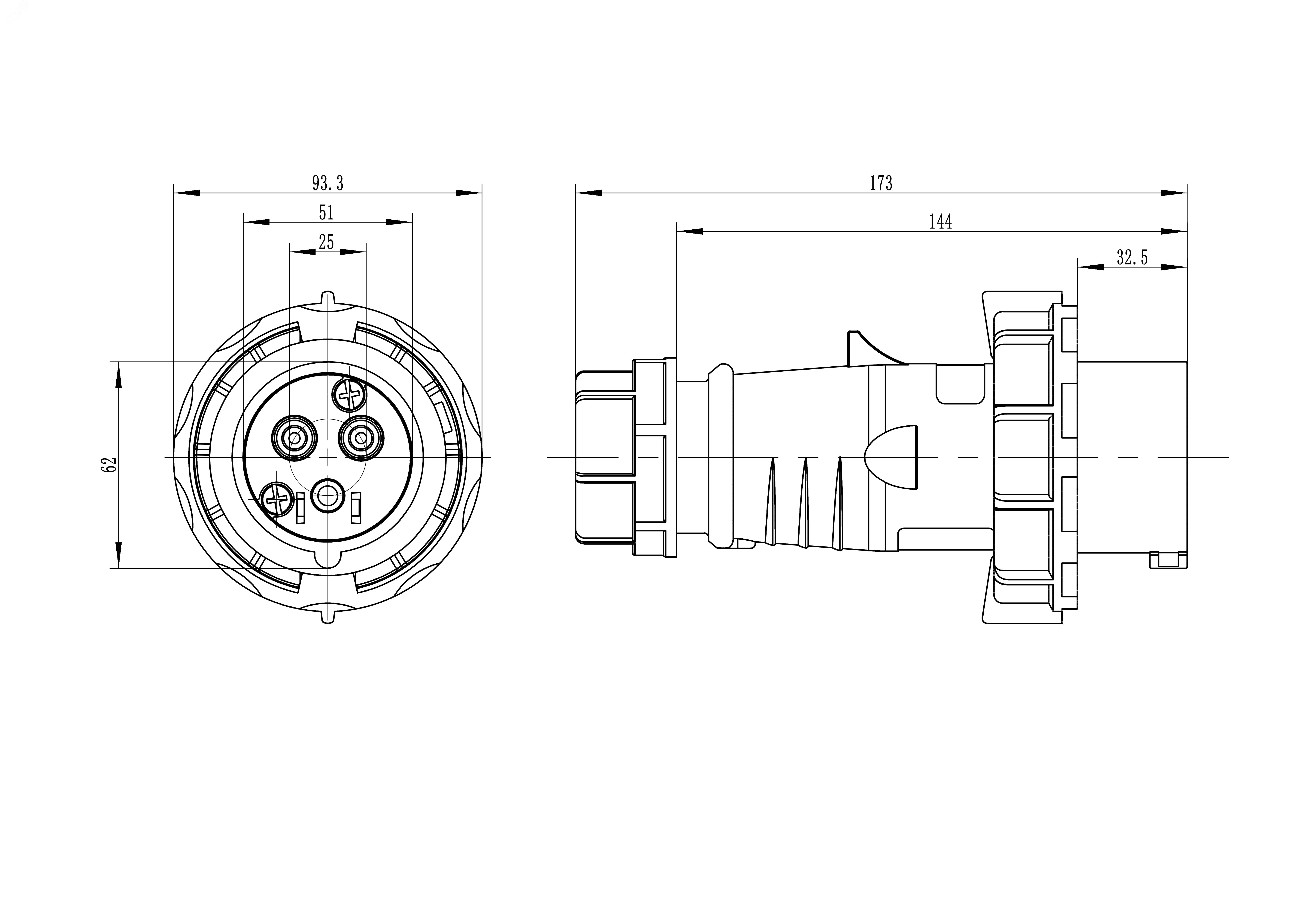 Вилка кабельная IP67 32A 2P+E 230В DIS2183233