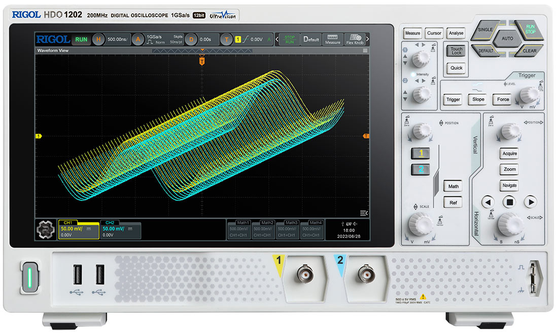 DHO1202 - Запоминающий, 2-х канальный, цифровой осциллограф реального времени, с полосой пропускания до 200 МГц.