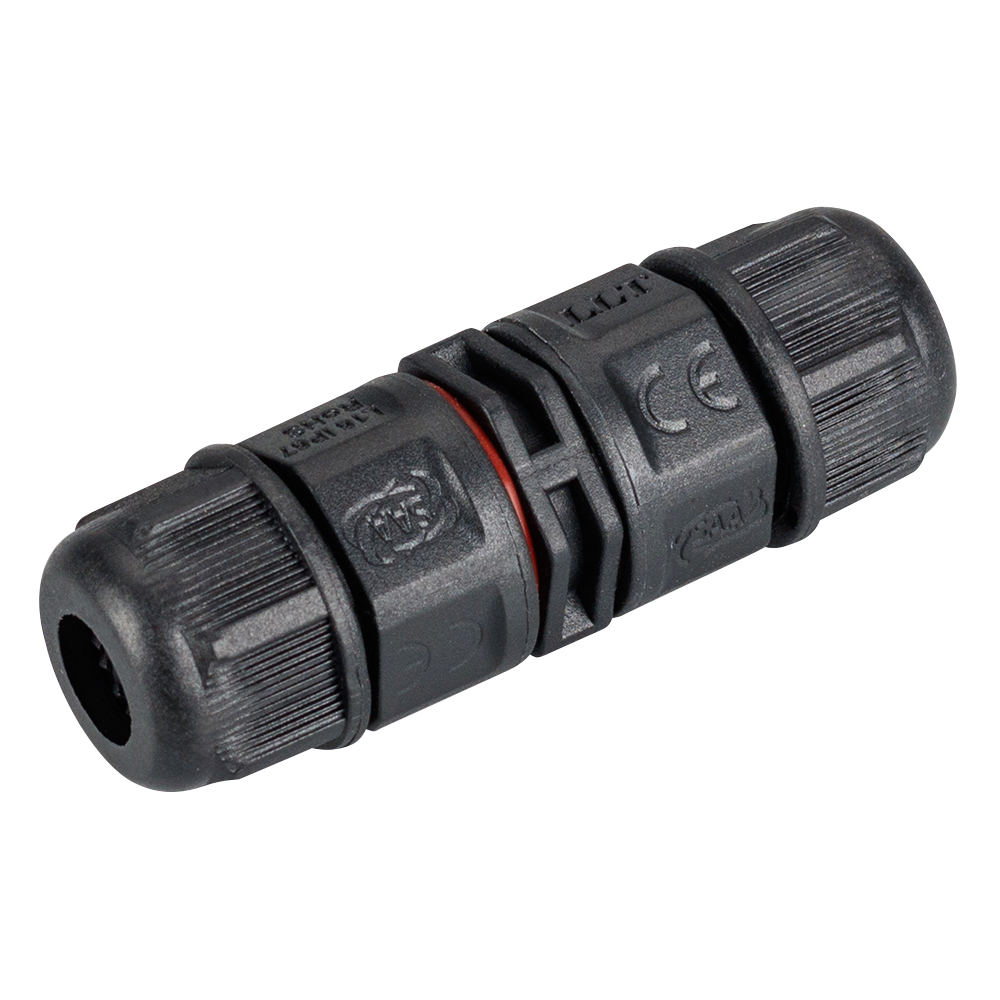 Коннектор прямой NEO-CON-I-2pin-BK (3-7mm, IP67) 024936 - Коннектор пластиковый двухконтактный для соединения кабелей с внешним диаметром изоляции 3,0-7,5 мм, сечением жил до 0,5 мм2. Номинальный ток 10 А. Номинальное напряжение 300 В. Степень защиты IP67