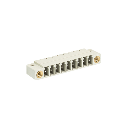 Вилка Wiecon 8513 S / 9 W F - Вилочный разъем, горизонтальный, на плату, с монтажными фланцами, шаг 3,5 мм, 9 полюсов, фиксация на плате пайкой, 250V, 8А, без маркировки, цвет: серый, серия 8513 S WF