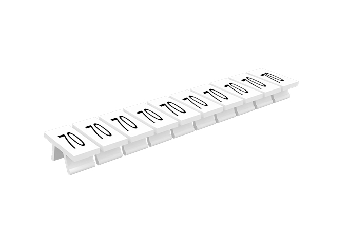 Маркировка 305801/70 - Маркировочные шильдики для клемм TU/TP/TC, сечением 2,5 мм кв., 10 шильдиков, нанесенные символы: 70, с горизонтальным, расположением, цвет белый