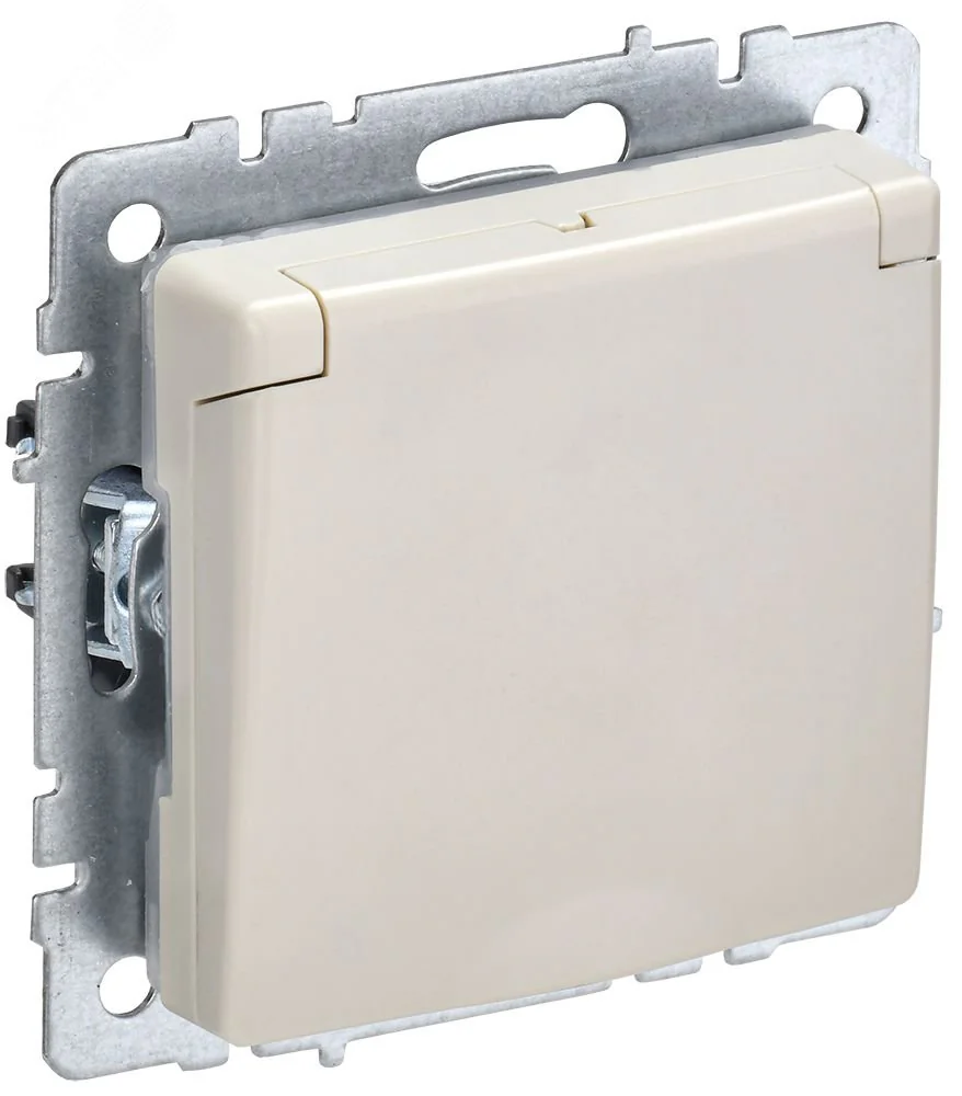 Розетка BRITE РСбш10-3-БрКр 16А IP20 с заземл. защ. шторки с крышкой беж. BR-R16-16-K10