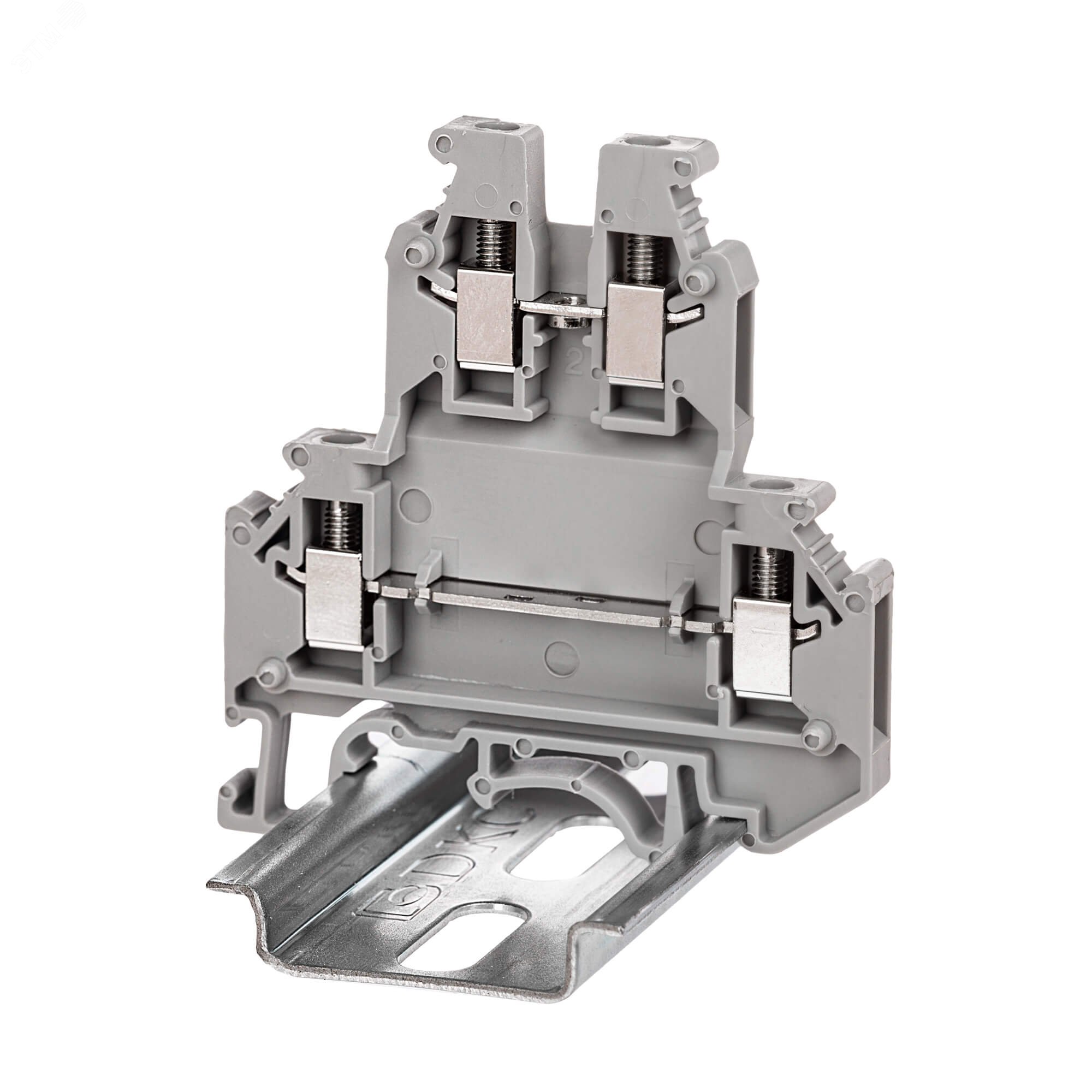 Клемма двухуровневая , винтовой зажим, 4 точки подключения, 2.5 кв.мм, серая KRUK-3