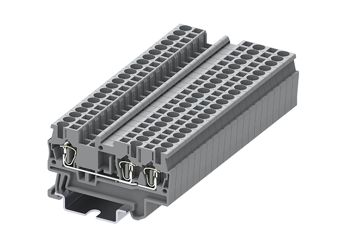 Проходная клемма TC2.5-3-GY - Проходная клемма, 3 точки подключения, пружинный, номинальное сечение: 2,5 мм кв., 24A, 500V, ширина: 5,2 мм, цвет: серый, тип монтажа: DIN 35