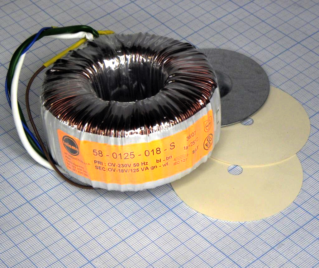 58-0125-018-S - Тороидальный трансформатор 125ВА 230В 18В 6,944A (94x46мм)