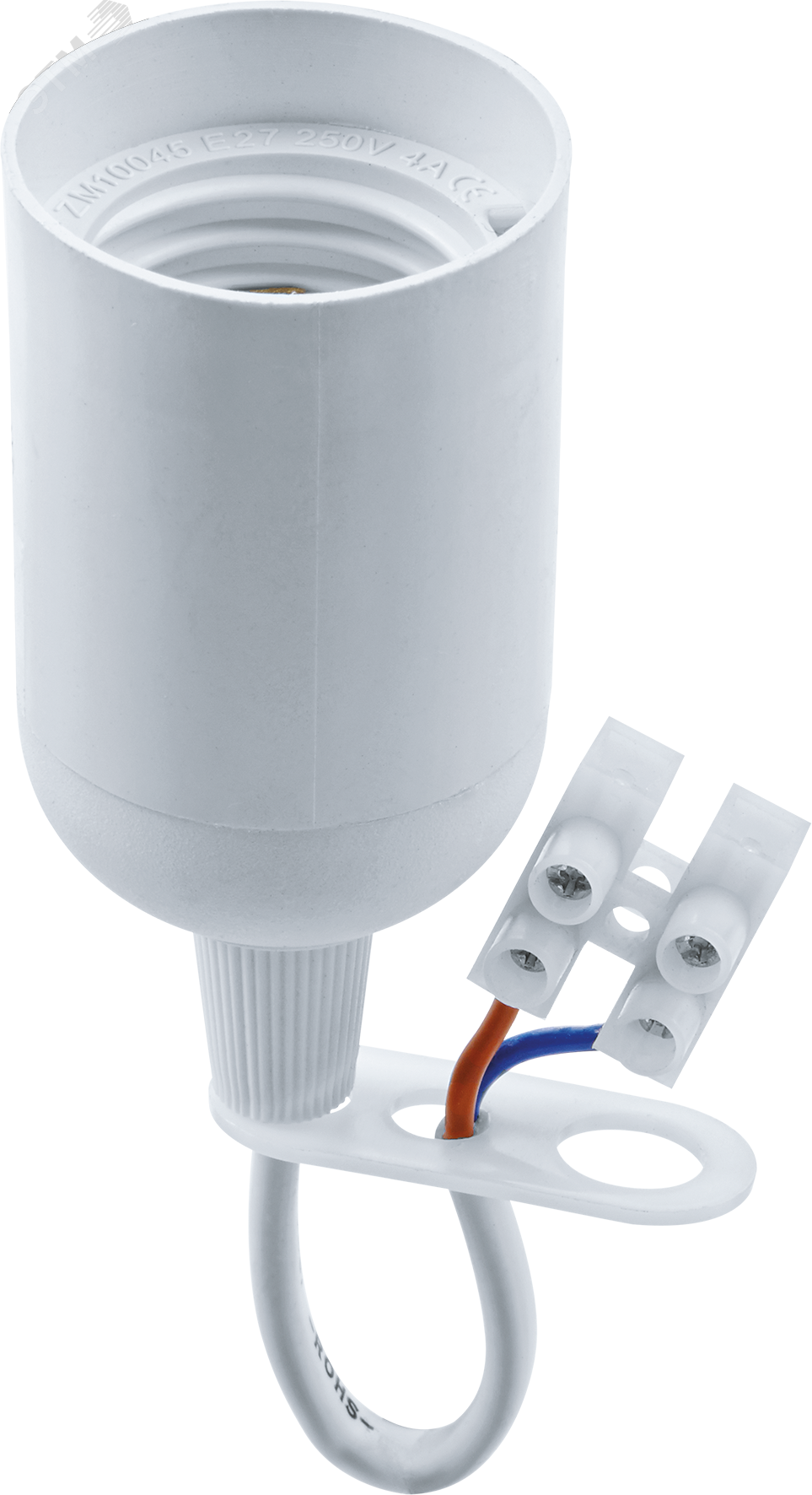 Патрон подвесной Е27 с проводом и клемной колодкой пластик белый 19446