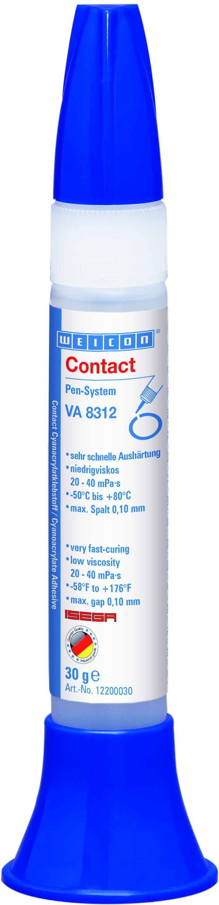 wcn12200030 - 10016432 WEICON Contact VA 8312 Цианоакрилатный клей (30 г) Основа - этилат. Низкая вязкость 20-40 mPa·s. Быс