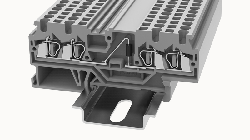 Клемма с диодом WS2.5-QU-LD-L-R-01P-11 - Диодная клемма, схема: анод-катод, 4 точки подключения, тип фиксации провода: пружинный, номинальное сечение: 2,5 мм кв., 0,5А, 250V, ширина: 5 мм, цвет: серый, тип монтажа: DIN35