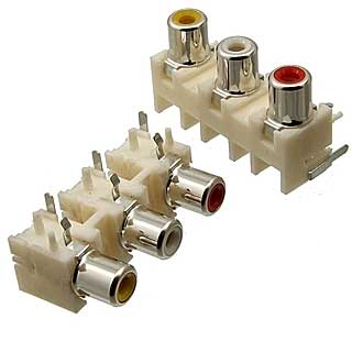 RCA-305   ГН НА ПЛАТУ (RS-305) - Модуль 3RCA, гнезда на плату угловые