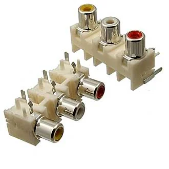 RCA-305   ГН НА ПЛАТУ (RS-305) - Модуль 3RCA, гнезда на плату угловые