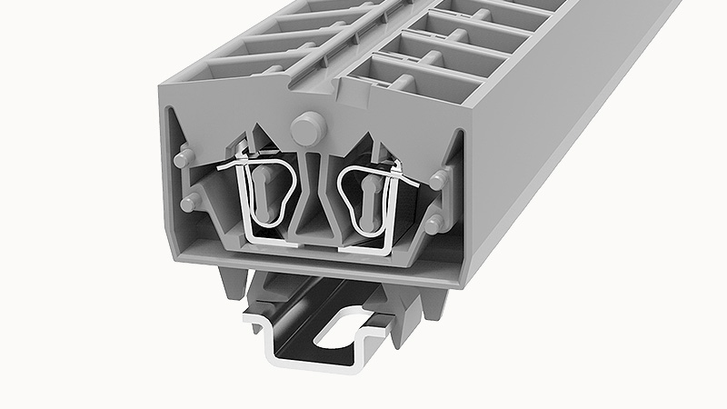 Проходная клемма WS2.5T-DIN15-01P-11 - Проходная клемма, 4 точки подключения, тип фиксации провода: пружинный, номинальное сечение: 2,5 мм кв., 24А, 800V, ширина: 10 мм, цвет: серый, тип монтажа: DIN15