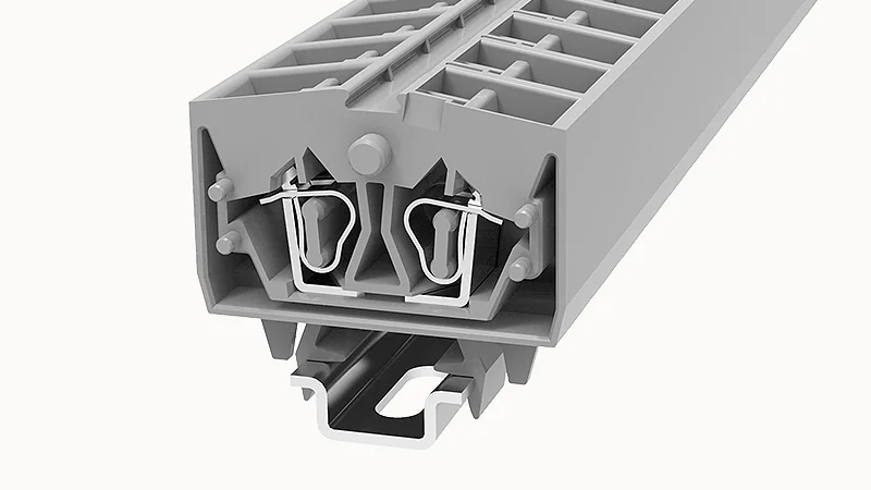 Проходная клемма WS2.5T-DIN15-01P-11 - Проходная клемма, 4 точки подключения, тип фиксации провода: пружинный, номинальное сечение: 2,5 мм кв., 24А, 800V, ширина: 10 мм, цвет: серый, тип монтажа: DIN15