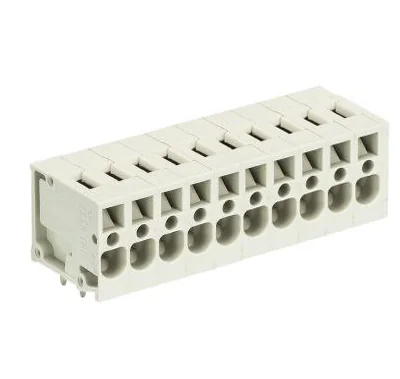 Клемма Wiecon 8158 / 10 TOP H OB - Клемма на печатную плату, подвод кабеля сбоку, 8 полюсов, шаг: 5,00 мм, пружинная фиксация провода, без маркировки, 300V, 16А, цвет: серый, серия 8158 TOP V/H
