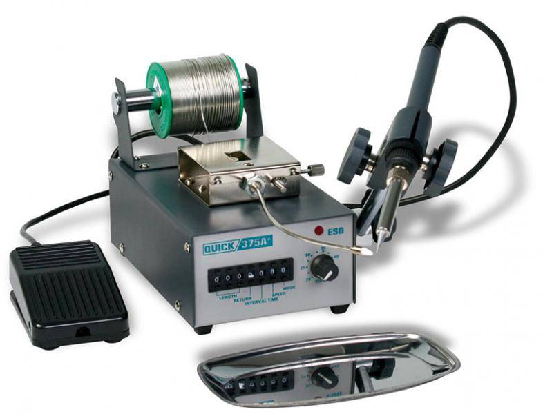 QUICK 375A+ESD - Паяльная станция с автоматической подачей припоя, 60Вт, 200°С-480°С, диаметр припоя 0.5-1.6мм, в комплекте педаль управления подачей припоя