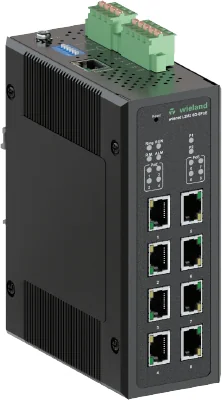 Коммутатор WIENET L2MS 8G-8PoE - Коммутатор серии WieNet, управляемый, 8 портов RJ45 скорость передачи 10/100 MBit/s, 4 порта PoE, номинальное напряжение: 9-57 VDC, монтаж: на DIN рейку, материал корпуса: алюминий