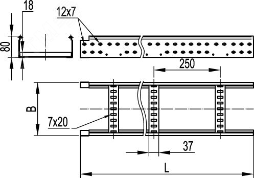 Лоток лестничный 400х80х3000 горячий цинк LL8040HDZ