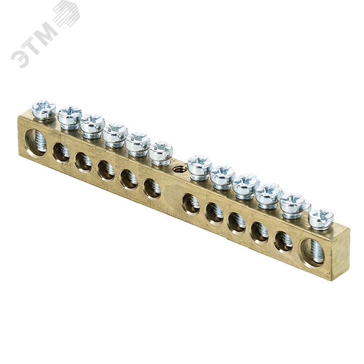 Шина PEN "ноль-земля" 6х9 12 отвер. латунь крепеж по центру PROxima sn0-63-12