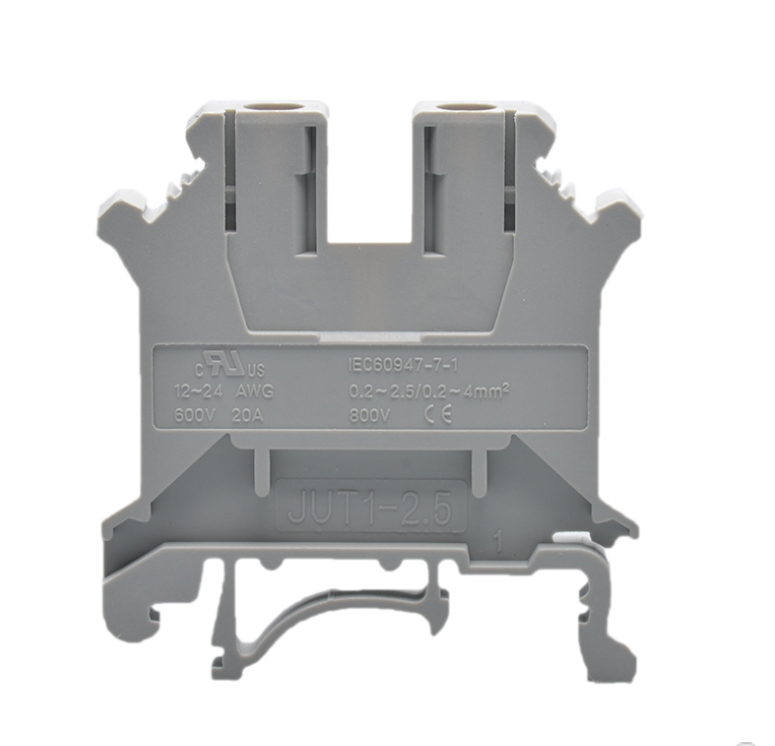Проходная клемма JUT1-2.5-GY - Проходная клемма, тип фиксации провода: винтовой, номинальное сечение: 2,5 мм кв., 800V, 24A, ширина: 5,2 мм, цвет: серый, тип монтажа: DIN35