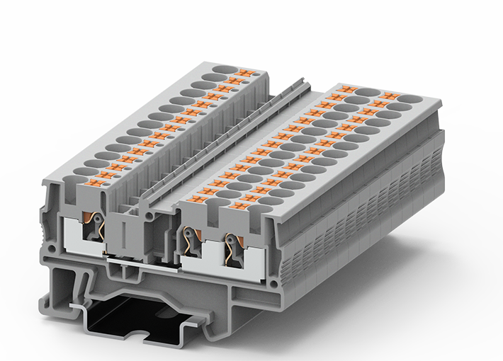 Проходная клемма TP4-3-GY - Проходная клемма, 3 точки подключения, push-in, номинальное сечение: 4 мм кв., 32A, 800V, ширина: 6,2 мм, цвет: серый, тип монтажа: DIN 35