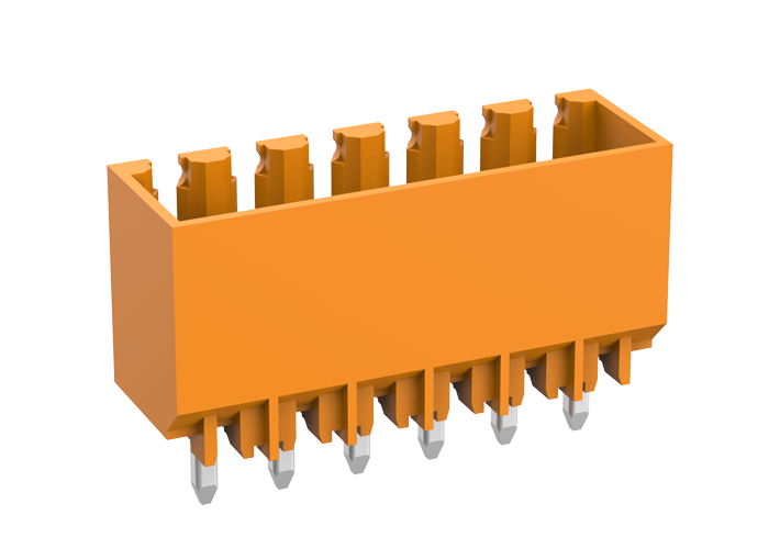 Вилочный разъем на плату MC-PA3.5V05-OG-WD - Вилочный разъем, вертикальный, на плату, шаг: 3.5 мм, 5 полюсов, фиксация на плате пайкой, исполнение: увеличенная мощность, 160V, 10A, цвет: оранжевый