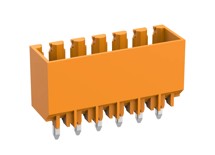 Вилочный разъем на плату MC-PA3.5V16-OG-WD - Вилочный разъем, вертикальный, на плату, шаг: 3.5 мм, 16 полюсов, фиксация на плате пайкой, исполнение: увеличенная мощность, 160V, 10A, цвет: оранжевый