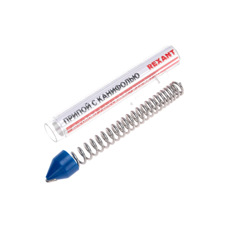 Припой с канифолью ПОС-60 20гр  2.0мм - Припой трубчатый с канифолью REXANT, 20 г, d2.0 мм, (олово 60%, свинец 40%), колба