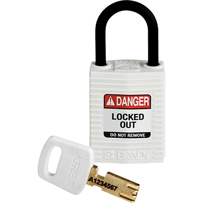 gws150188 - Замок SafeKey нейлоновый компактный, нейлоновая дужка, высота дужки – 25 мм, диаметр дужки – 4.3 мм, нейлоновый корпус, размеры корпуса – 43х32х19 мм, цвет – белый, 1 шт/упак