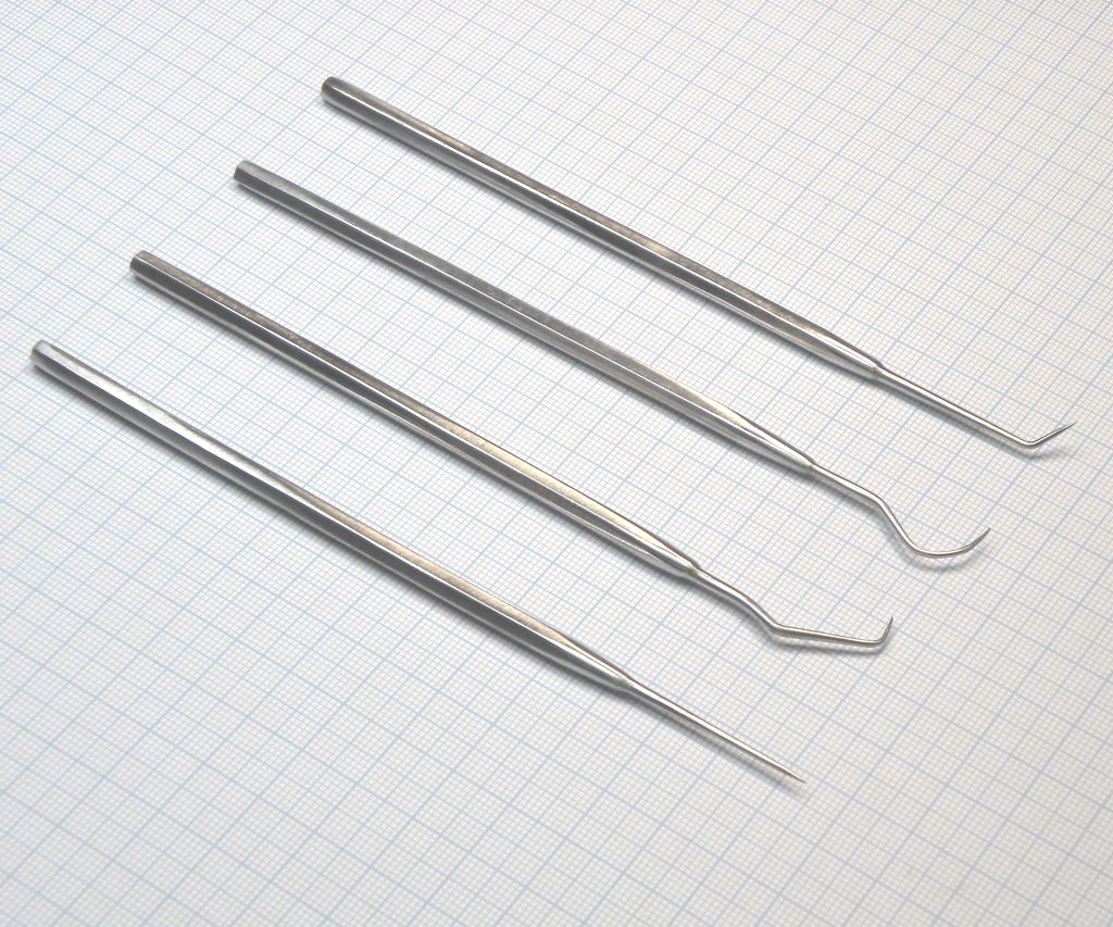 1PK-3178 - Набор пробников. 4 пробника из высококачественной стали. Прямой, уголовой, крюк и изогнутые наконечники