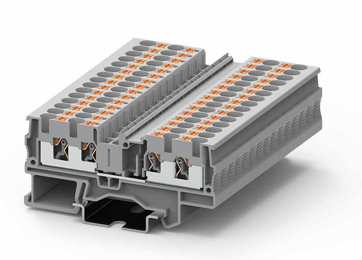 Проходная клемма TP4-4-GY - Проходная клемма, 4 точки подключения, push-in, номинальное сечение: 4 мм кв., 32A, 800V, ширина: 6,2 мм, цвет: серый, тип монтажа: DIN