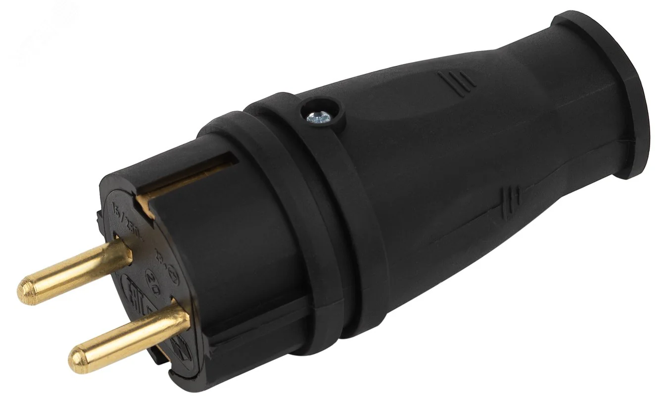 Вилка VX10-B-IP44 каучуковая c заземлением 16А IP44 прямая черная Б0055414