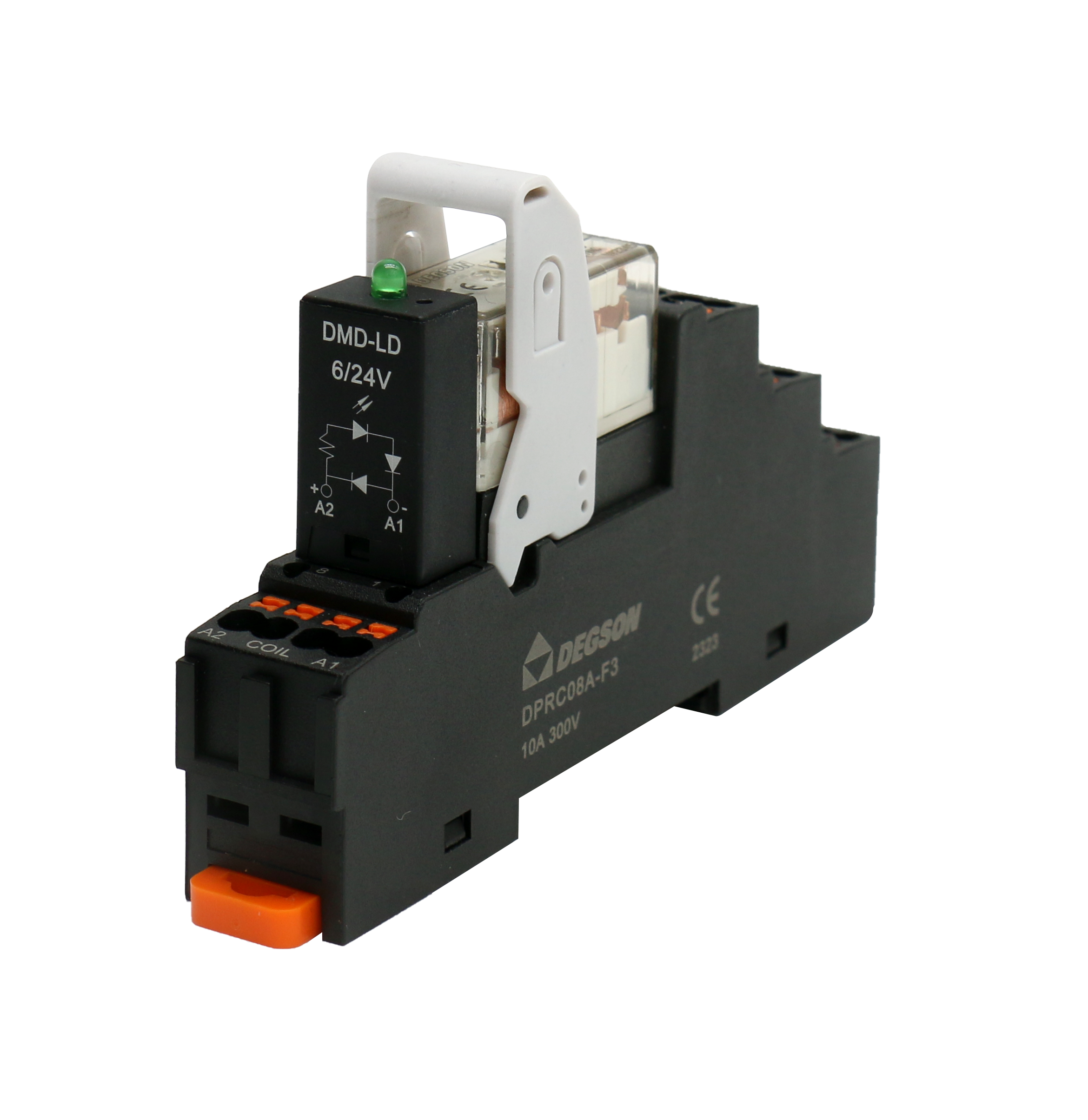 Реле с колодкой DRPBP-1CH-LD-D24 - Реле с колодкой, 1 группа переключающих контактов, 24VDC, 12A, в комплекте: реле DRPB-1CH-D24-06Z(H), колодка DPRC05A-F3-00Z(H) DMD модуль DMD-LD-6/24V-00Z(H)