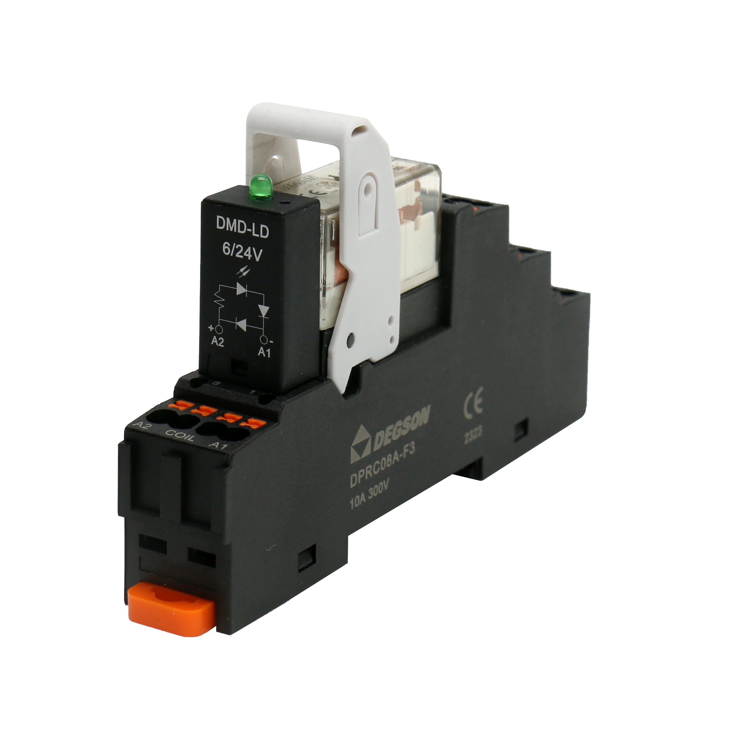 Реле с колодкой DRPBP-1CH-LD-D24 - Реле с колодкой, 1 группа переключающих контактов, 24VDC, 12A, в комплекте: реле DRPB-1CH-D24-06Z(H), колодка DPRC05A-F3-00Z(H) DMD модуль DMD-LD-6/24V-00Z(H)