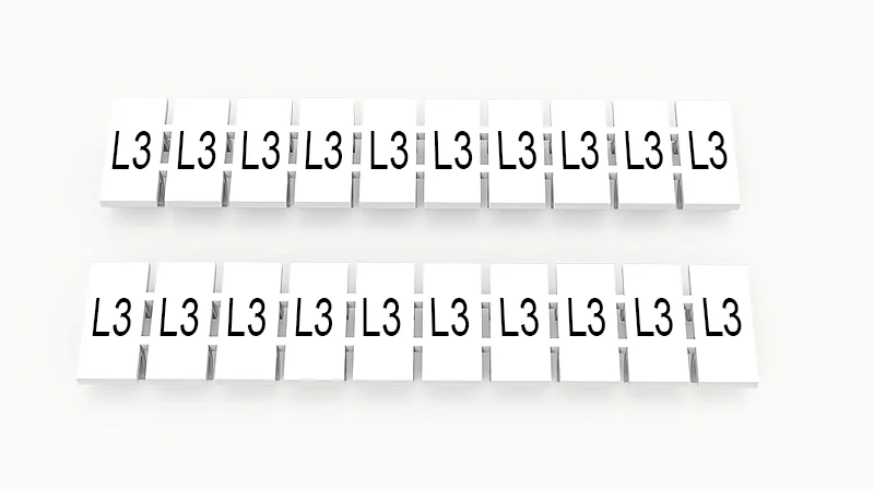 Марк.  полоска ZB5-10P-19-55Z(H) - Маркировочные шильдики для клемм WS…, DC…, PC…, сечением 2,5 мм кв., центральная, 10 шильдиков, нанесенные символы: L3 с вертикальным расположением, размер шильдика: 4,55х10,7 мм, цвет белый
