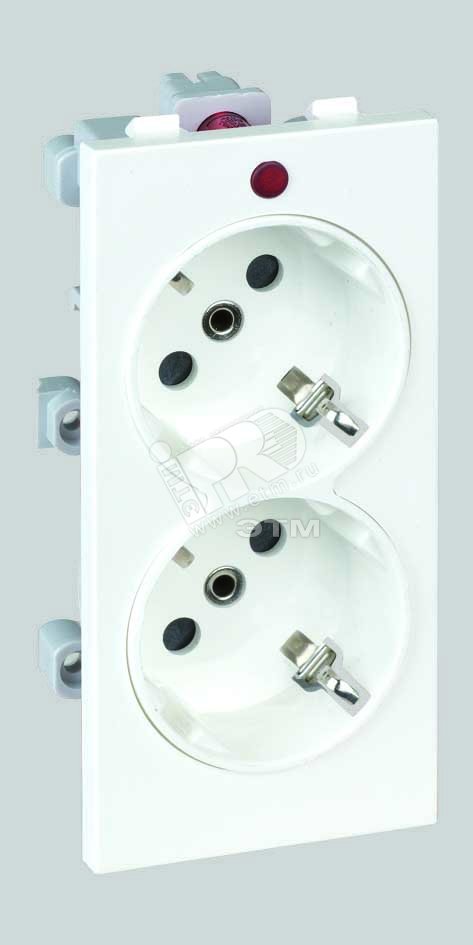 Розетка с заземлением 2x2P+E, сдвоенная, - Розетка с заземлением 2x2P+E, сдвоенная, Sмодуль, с индикат.налич.напряжения,16А, 250В, белый