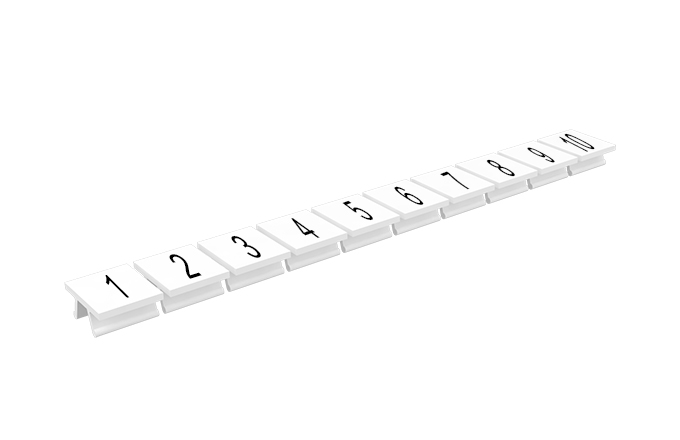 Маркировка 312801/1...10 - Маркировочные шильдики для клемм TU/TP/TC, сечением 16 мм кв., 10 шильдиков, нанесенные символы: 1…10, с горизонтальным, расположением, цвет белый