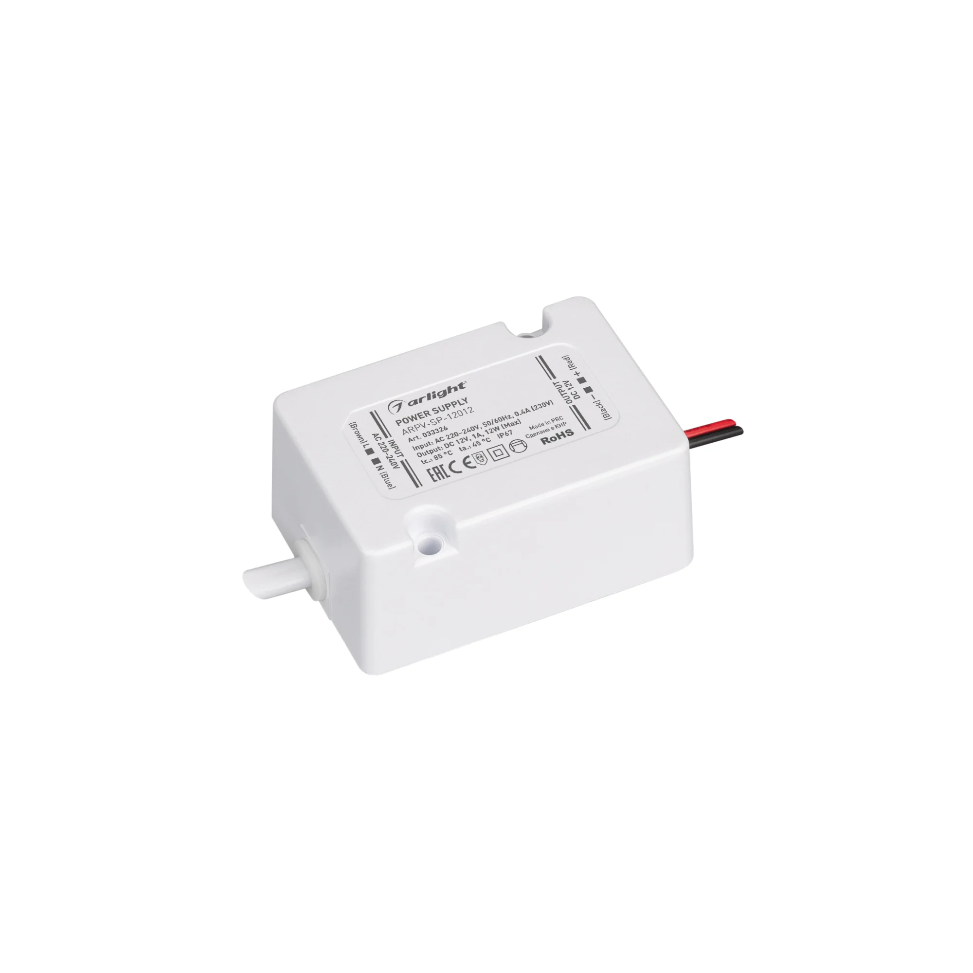 Блок питания ARPV-SP-12012 (12V, 1A, 12W) 033326 - Источник напряжения с гальванической развязкой для светодиодных изделий. Входное напряжение 220-240 VAC. Выходные параметры: 12 В, 1 А, 12 Вт, PF >0.5. Герметичный пластиковый корпус IP 67. Рабочая темпер