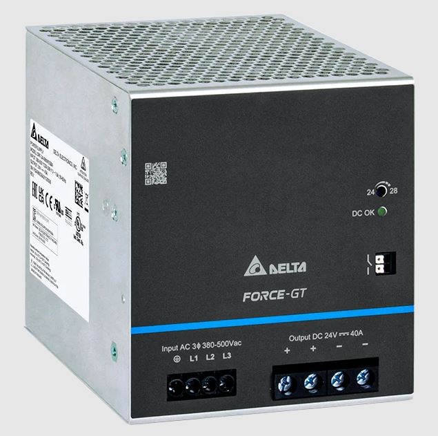 DRF-24V960W3GBA - Источник питания, трехфазный, 24VDC / 40A, 960W, диапазон входных напряжений: 3x320 - 575VAC, габариты (мм): 124x110x128.7, вес 2,26 кг, монтаж: на DIN рейку