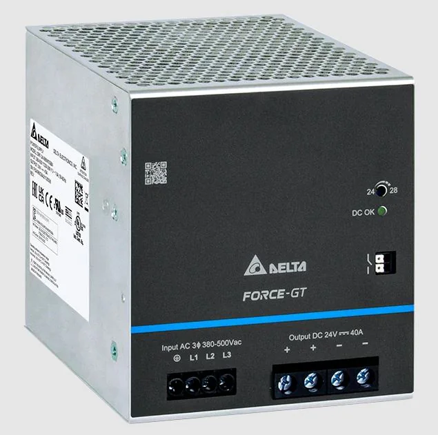 DRF-24V960W3GBA - Источник питания, трехфазный, 24VDC / 40A, 960W, диапазон входных напряжений: 3x320 - 575VAC, габариты (мм): 124x110x128.7, вес 2,26 кг, монтаж: на DIN рейку