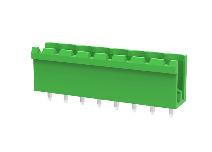 Вилочный разъем на плату MC-PA5.0V20-G-0002 - Вилочный разъем, вертикальный, на плату, шаг: 5.0 мм, 20 полюсов, фиксация на плате пайкой, исполнение: без боковых стенок, 320V, 18A, цвет: зеленый