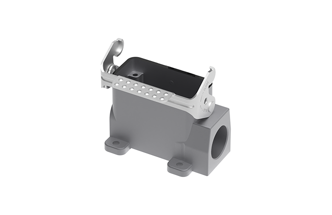 Закрытое основание разъема S10A-SM-1L.M-2PG16 - Основание разъема на панель, закрытое, типоразмер 10A, без уплотнителя, 2 отверстия с резьбой для кабельных вводов PG16, с одной защелкой, без защитной крышки, материал корпуса: алюминиевый сплав