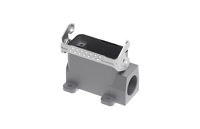 Закрытое основание разъема S10A-SM-1L.M-2PG16 - Основание разъема на панель, закрытое, типоразмер 10A, без уплотнителя, 2 отверстия с резьбой для кабельных вводов PG16, с одной защелкой, без защитной крышки, материал корпуса: алюминиевый сплав