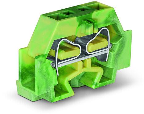 Клемма мини 242307 - Мини клемма, боковой подвод кабеля, 2 точки подключения в клемме, тип фиксации провода: пружинный, номинальное сечение: 4 мм кв., 24A, 630V, цвет: желто-зеленый, тип монтажа: монтажные фланцы