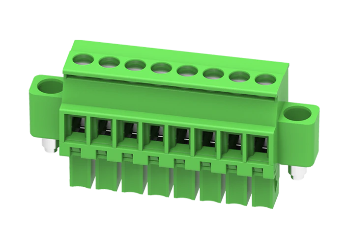 Розеточный разъем на кабель MC-RE3.5V10C-RK-0001 - Розеточный разъем, угловой, на кабель, шаг: 3.5 мм, 10 полюсов, фиксация провода винтовая, исполнение: с монтажными фланцами, 160V, 8A, цвет: зеленый