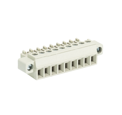 Розетка Wiecon 8513 B / 9 F OB - Розеточный разъем, угловой, на кабель, с монтажными фланцами, шаг 3,5 мм, 9 полюсов, номинальное сечение: 1,5 мм кв., винтовая фиксация провода, 250V, 8А, без маркировки, цвет: серый, серия 8513 B