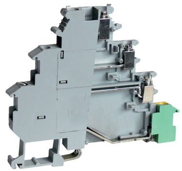 Четырехуровневая клемма UKJ-DLKB2.5/JD - Этажная клемма, 4 этажа, тип фиксации провода: винтовой, номинальное сечение: 1,5 мм кв., 8A, 250V, ширина: 6,2 мм, цвет: серый тип монтажа: