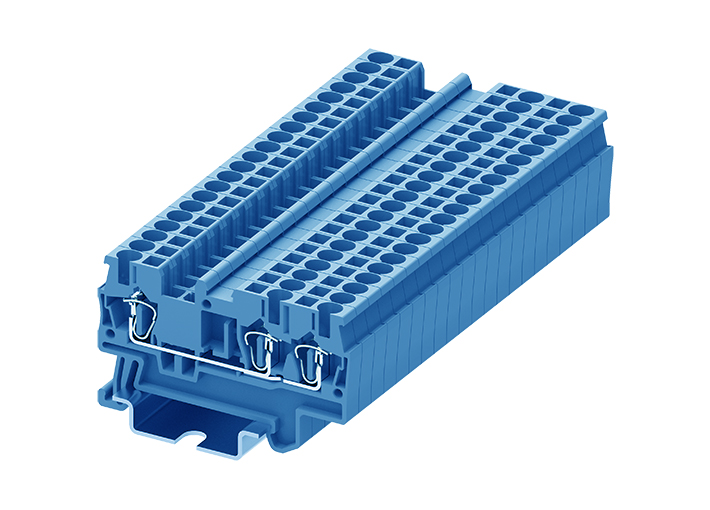 Проходная клемма TC2.5-3-BU - Проходная клемма, 3 точки подключения, пружинный, номинальное сечение: 2,5 мм кв., 24A, 500V, ширина: 5,2 мм, цвет: синий, тип монтажа: DIN 35