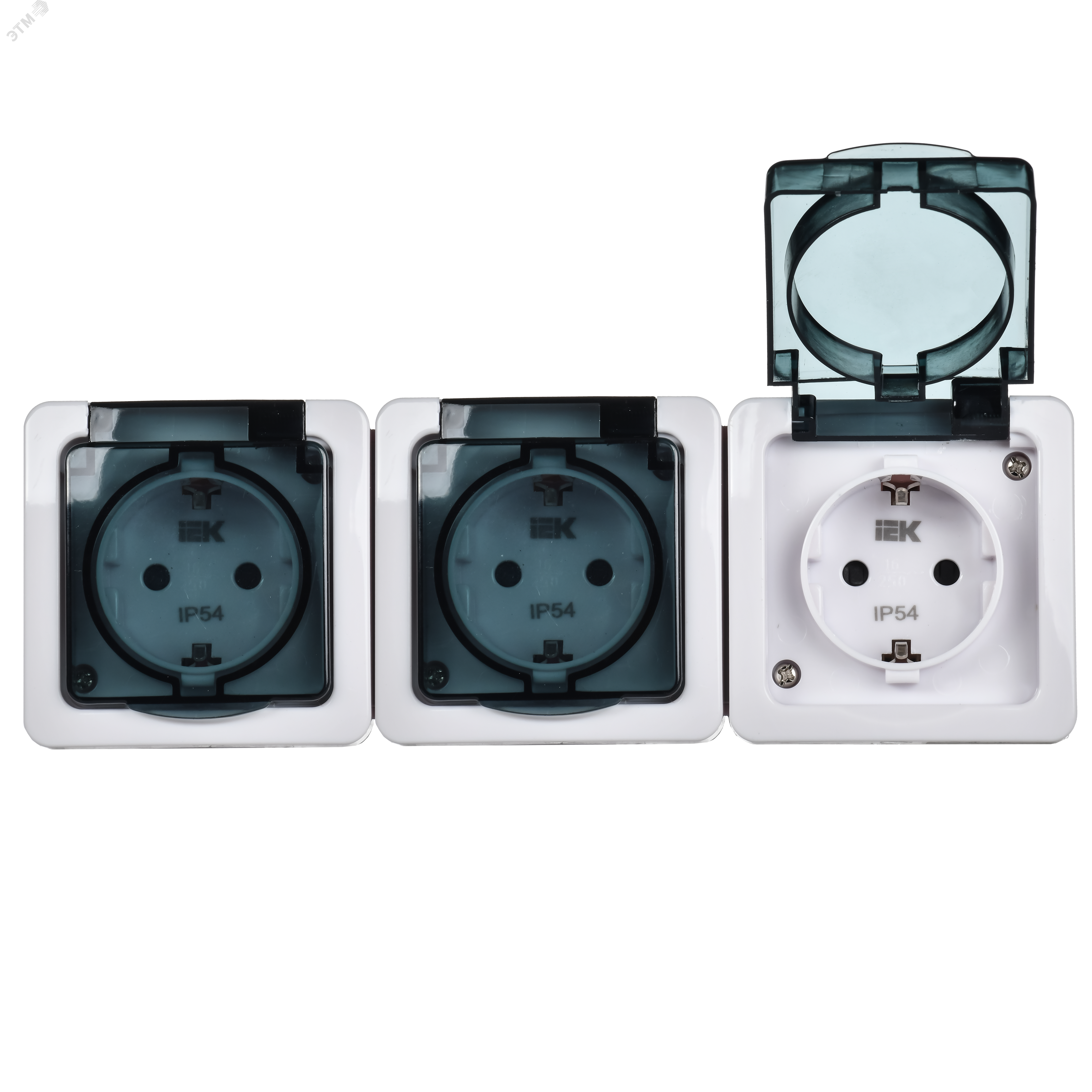 Розетка 3-м ОП Гермес Plus РСб23-3-ГПБд 16А IP54 с заземл. с дым. крышкой бел. ERMP32-K03-16-54-EC