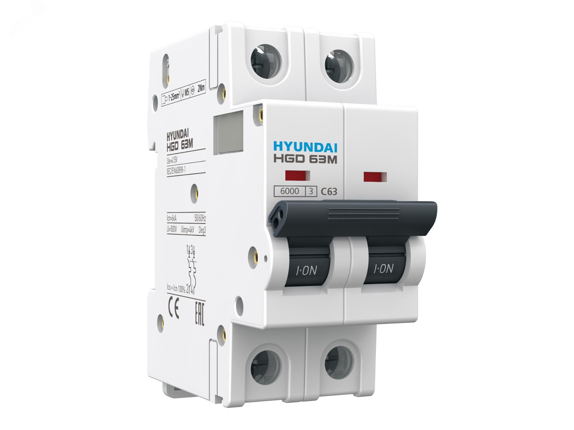 Выключатель автоматический модульный двухполюсный 32А 6кА С HGD HGD63M2PMCS0000C00032_C