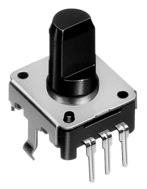 EC12E24204A2 - Энкодер EC12 24 щелчка, 24 импульса, пластмассовый вал с лыской 10мм, горизонтальные выводы