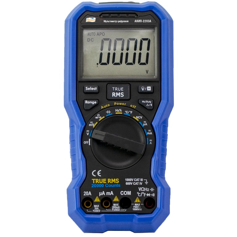 АКИП-2203А - Мультиметр цифровой с автоматическим выбором пределов измерения, True-RMS, поддержка Bluetoth 4.0